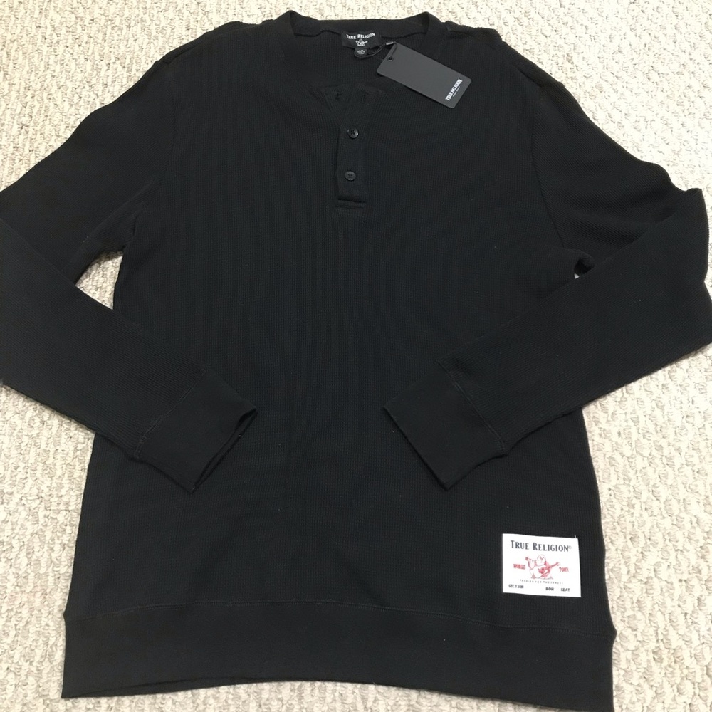 True Religion Charcoal Long Sleeve Henley Shirt